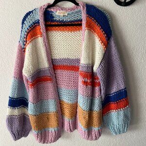 Colorful Hand Knit Multi Striped Cardigan (Listicle) Women's Size S